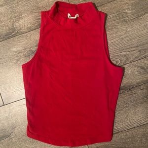 Bright Red Sleeveless Neck High Crop Top